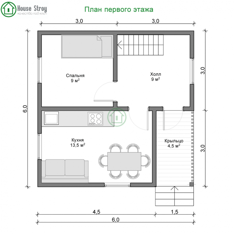 Чертеж каркасного дома 6х6 с мансардой