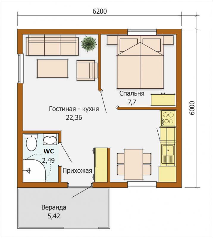 Домик 6х6 планировка