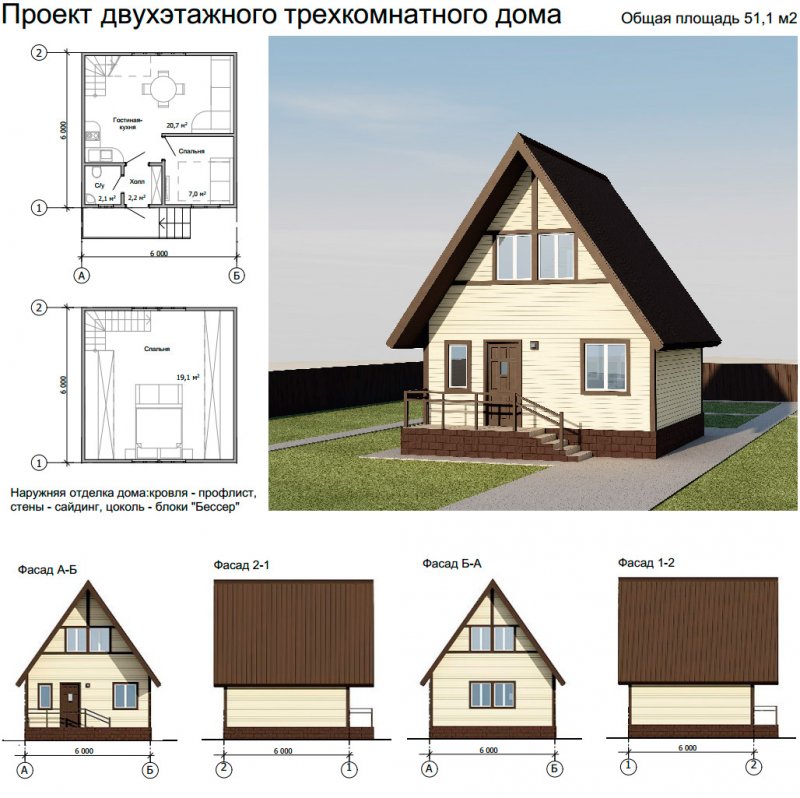 Дачный дом 6 на 6 с мансардой