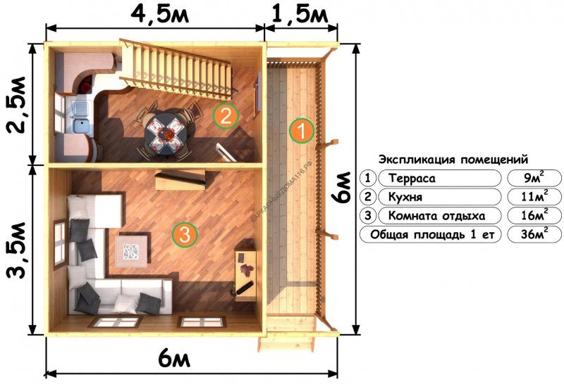 Планировка дачного домика 6х6