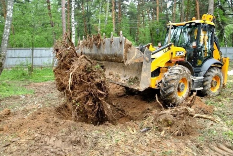 Корчевание пней экскаватором