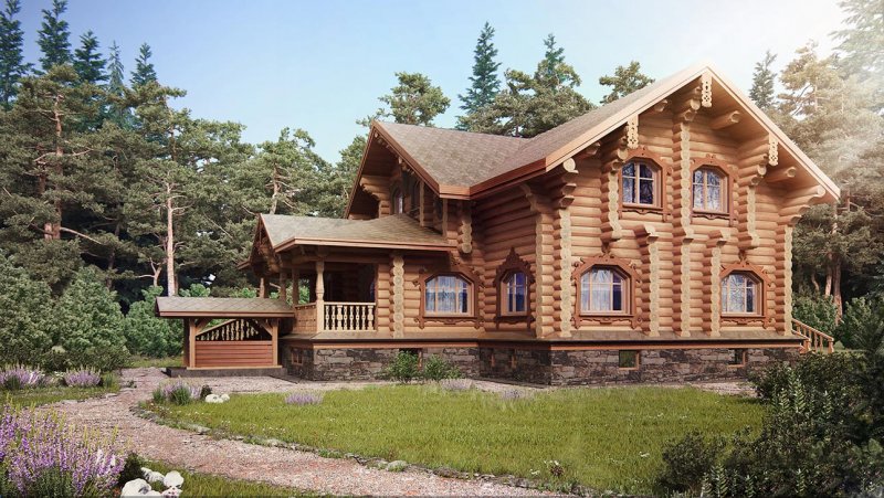 Красивый деревянный дом из бревна