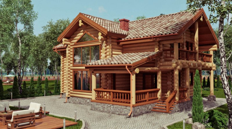 Красивый домик из оцилиндрованного бревна