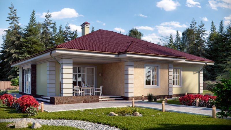 Одноэтажный дом с шатровой крышей