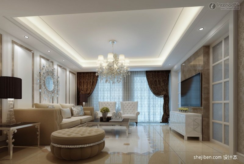 Потолок из гипсокартона для зала классика
