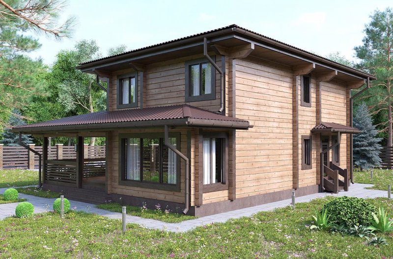 Фасад дома из профилированного бруса