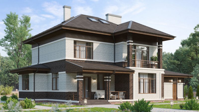 Красивый двухэтажный дом из газобетона
