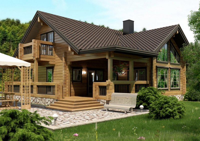 Красивый деревянный дом из профилированного бруса