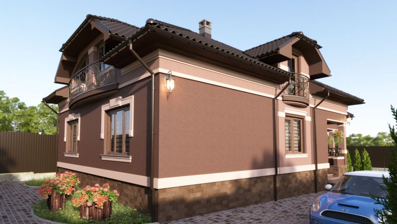 Фасад из камня и штукатурки