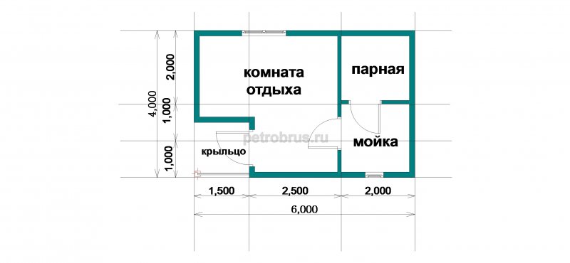 Проект бани 6х4 из бруса 100х150