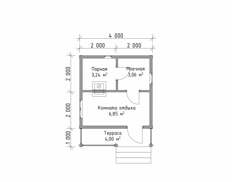 Проект бани 4х5.5 из бруса с котельной