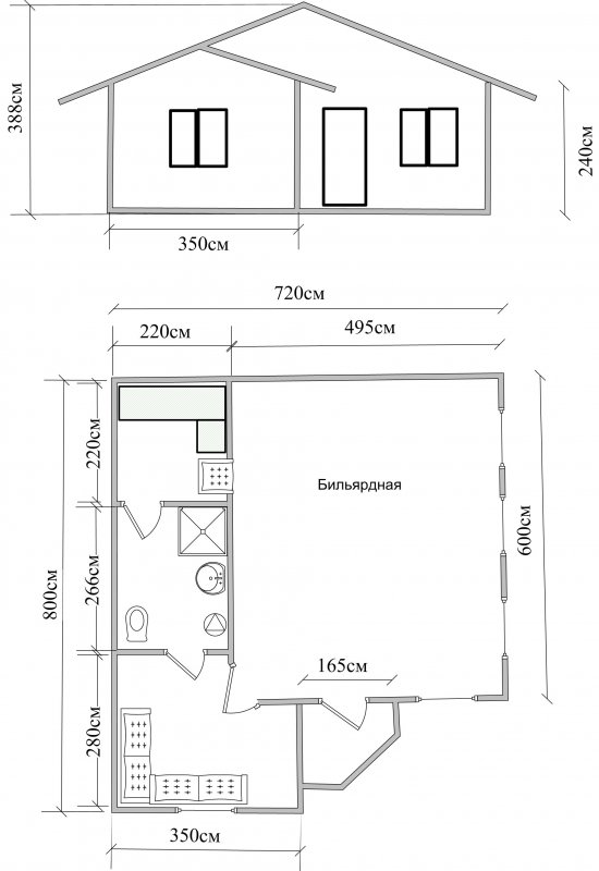 Планировка бани 8х4