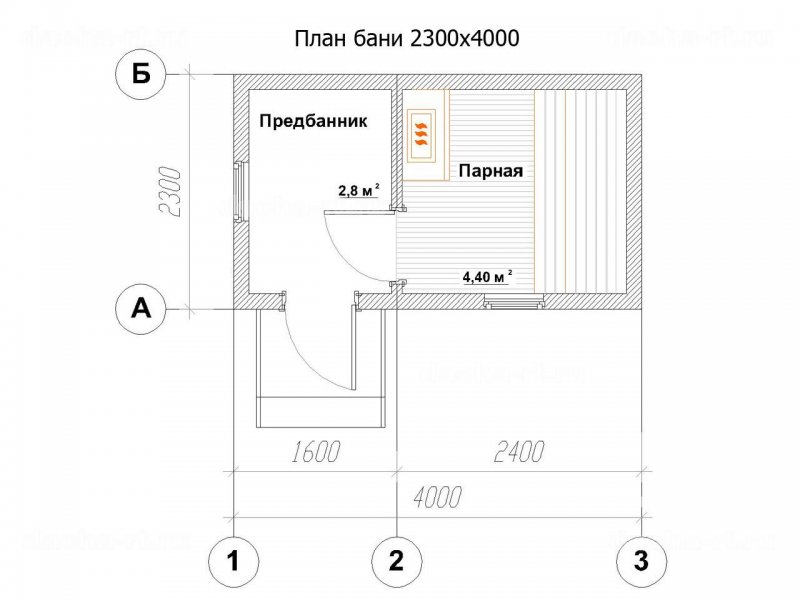 Чертеж бани 3х6 из бруса с печкой