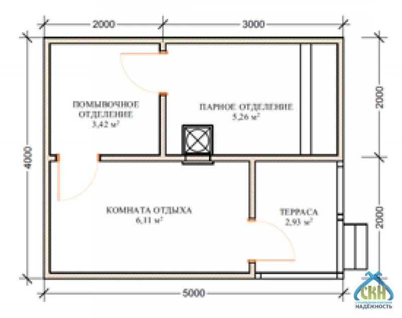 Каркасная баня 4х4 планировка