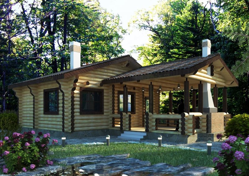Проект бани из клееного бруса с террасой