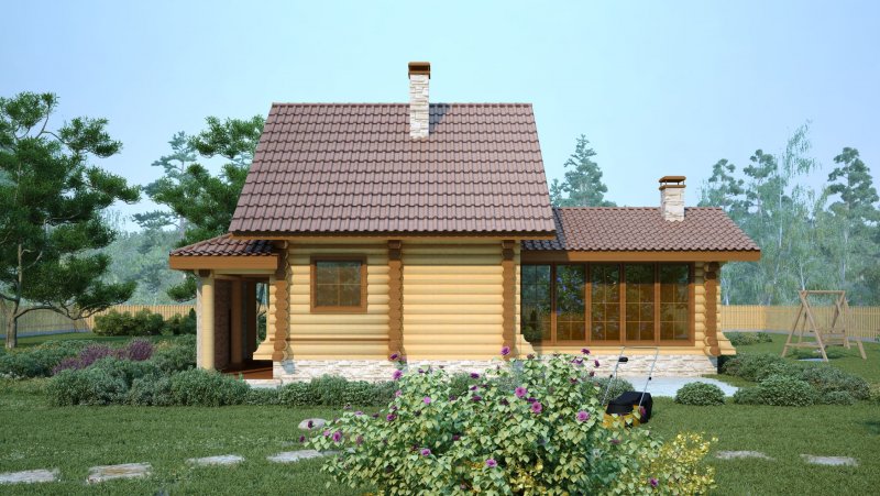 Баня с террасой из клееного бруса 6х7
