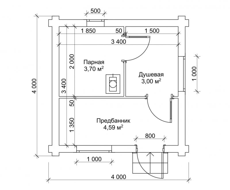 Планировка бани 5х4 с туалетом