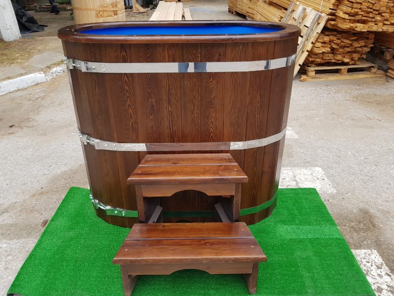 Купель лиственница овальная с пластиковой вставкой 78*140см h120см