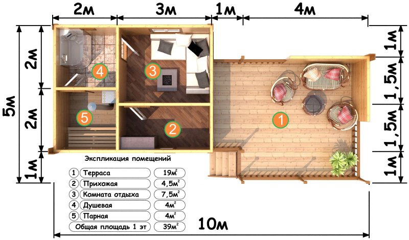 Планировка бани 4 на 6 с помывочной и парной