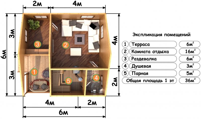 Каркасная баня 6 на 6 планировка