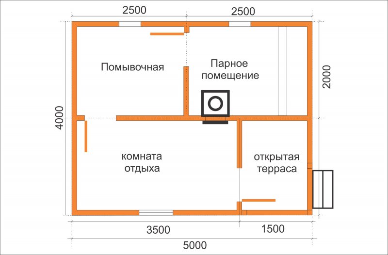Планировка бани 6х2.5