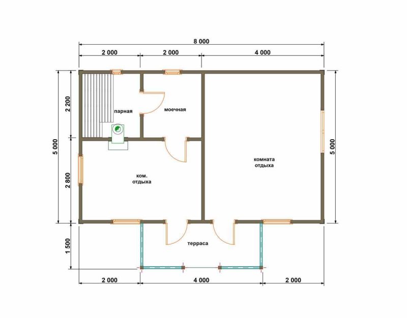 Чертеж каркасной бани 6х3