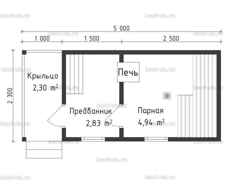 Баня 5х2.5 планировка