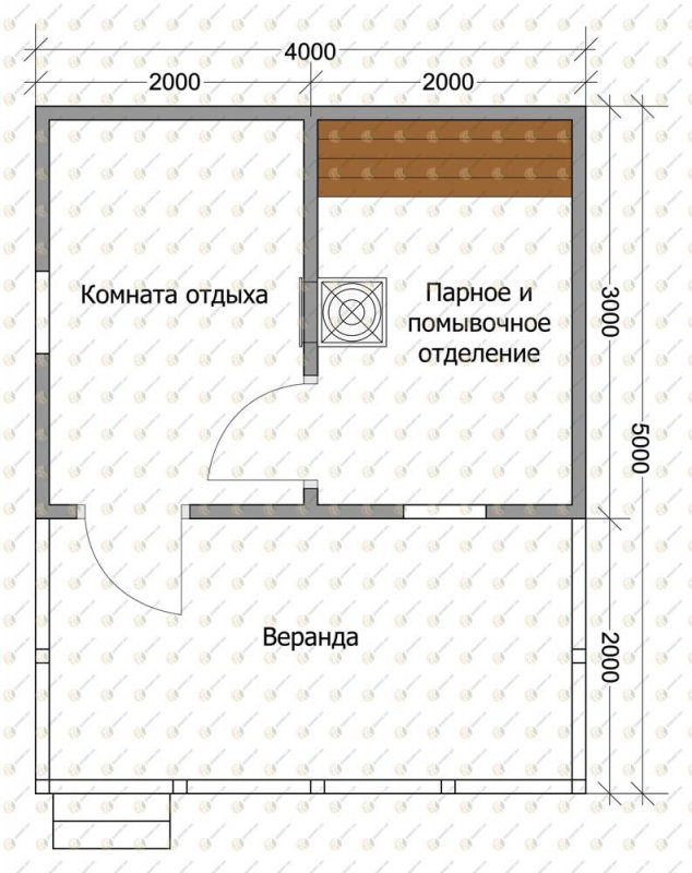 Баня 4х4 с террасой планировка