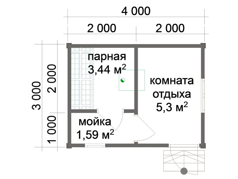 Баня 3 на 4 из бруса планировка