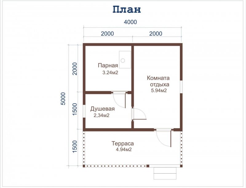 Баня 3х4 из бревна планировка
