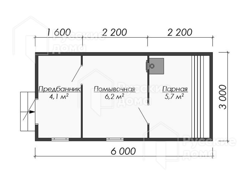 Баня с односкатной крышей 3х5