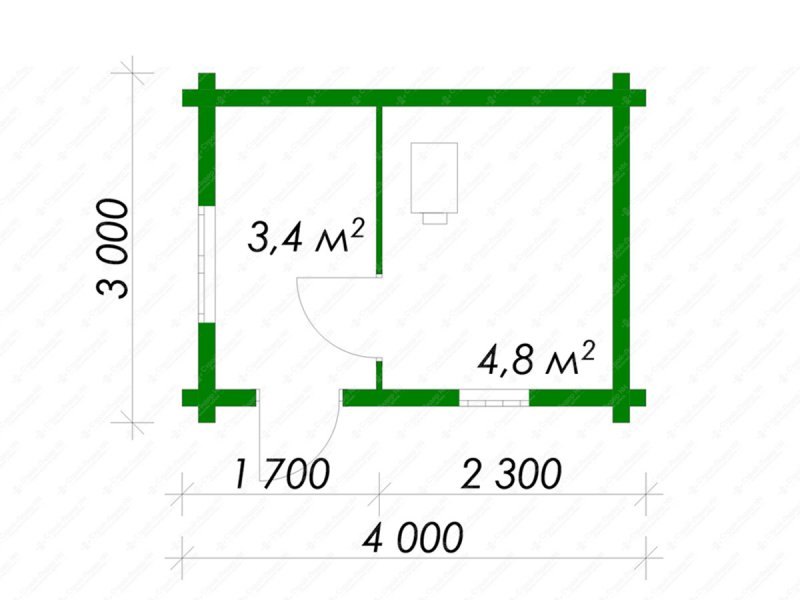 Каркасная мобильная баня 2.3х5