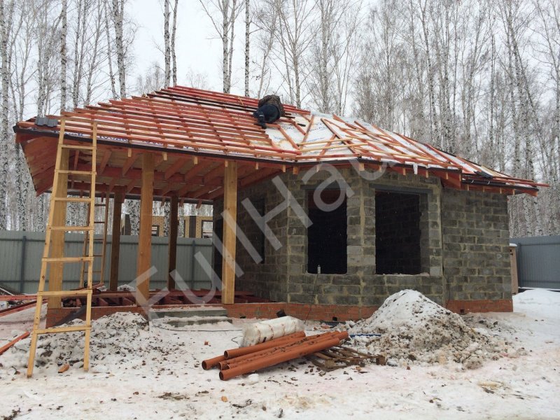 Баня из блоков 3на 4 с верандой