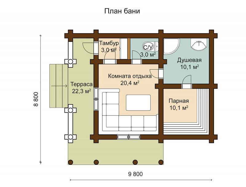 Планировка бани 6х6 3d