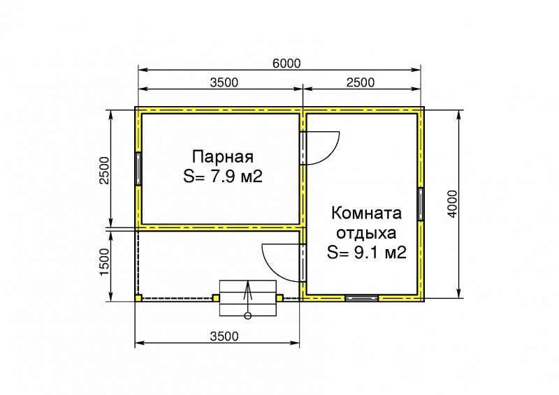 Планировка бани 3х4
