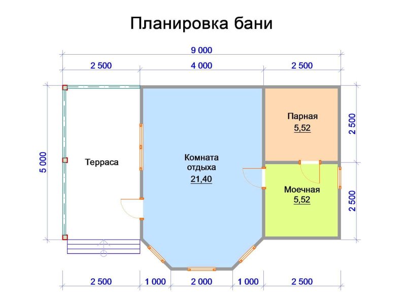 Проект бани 4х6 из бруса с туалетом