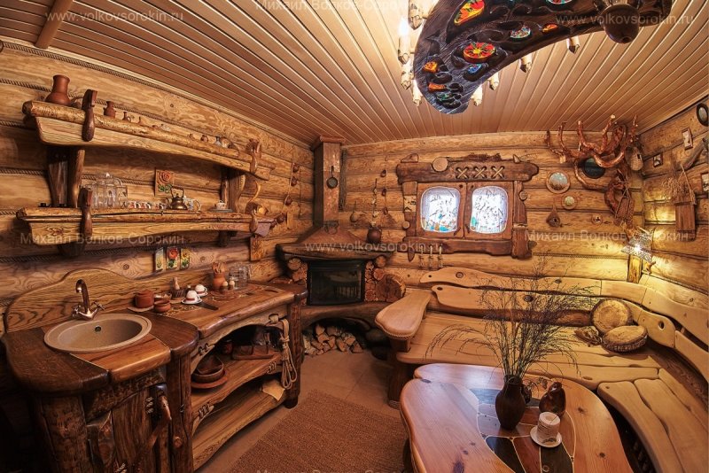 Интерьер бани из бревна