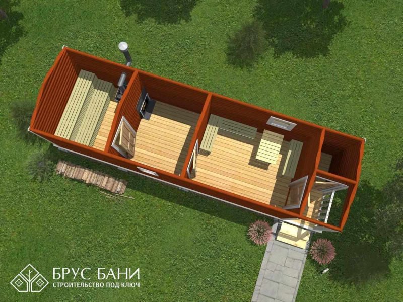 Баня из бытовки планировка