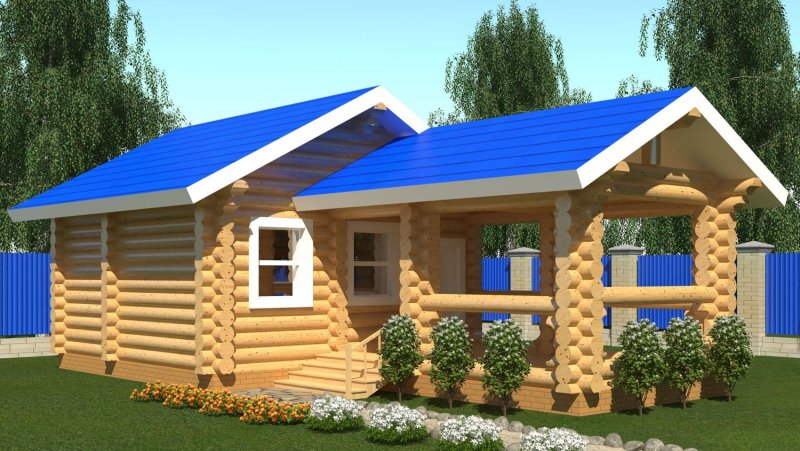 Баня из бревна с беседкой