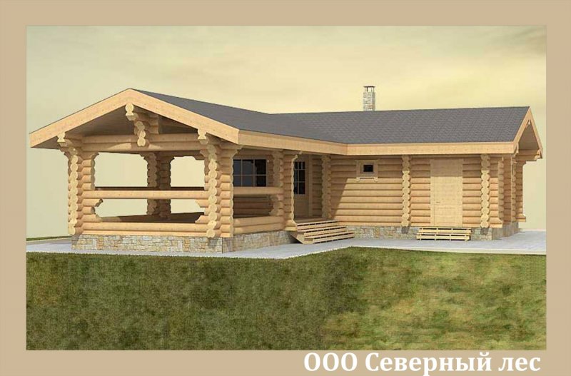 Баня с оцилиндрованного бревна с беседкой