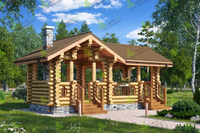 Дом из бревна с застекленной верандой