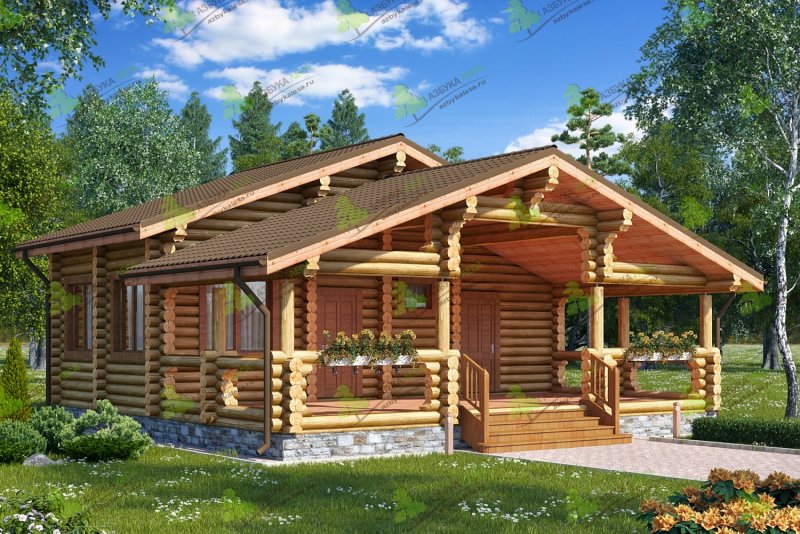 Баня с террасой из оцилиндрованного сруба проекты