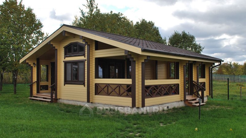 Баня с террасой из клееного бруса 6х7
