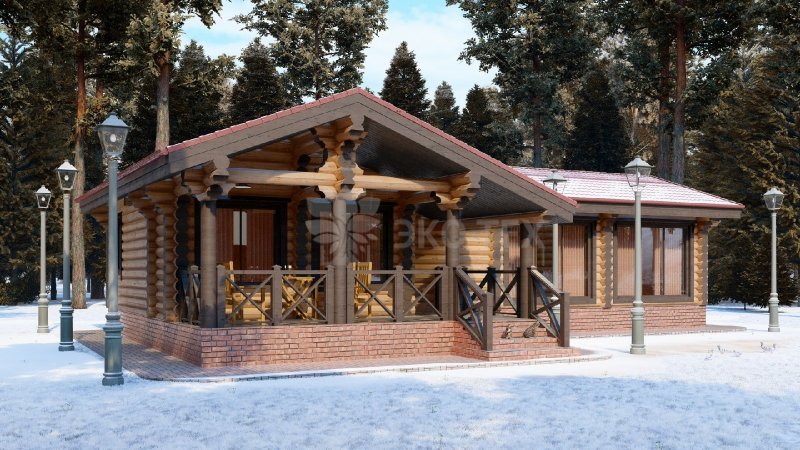 Бревенчатая баня с террасой