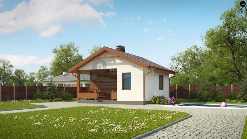 Баня из газобетона с террасой