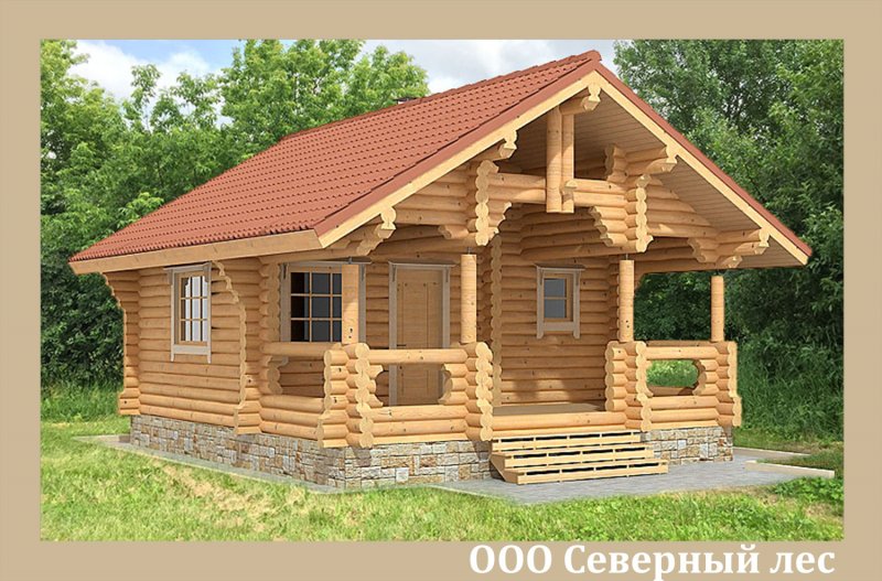 Баня из оцилиндрованного бревна с террасой