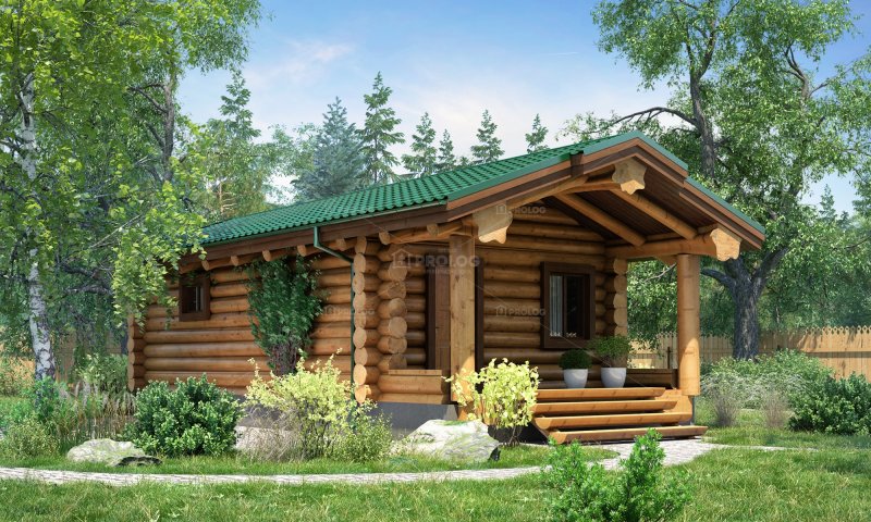 Баня из кругляка с террасой