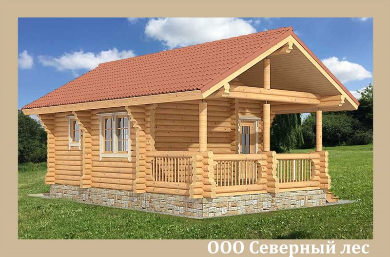 Баня из оцилиндрованного бревна 6х6 с верандой