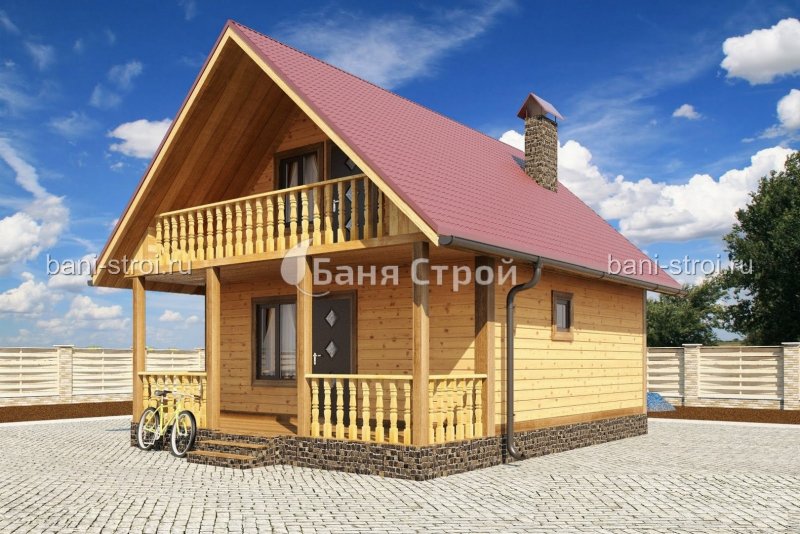 Баня двухэтажная с террасой