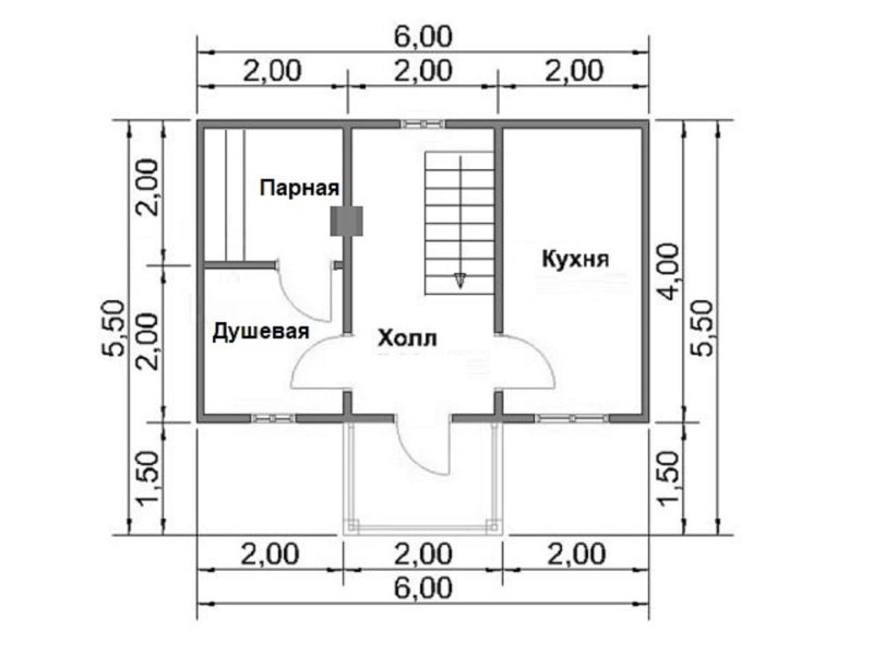 Проект двухэтажной бани с большой парилкой